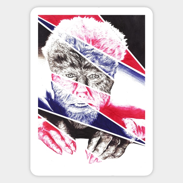 The Wolfman, a ball point pen portrait. Sticker by RogerPrice00x